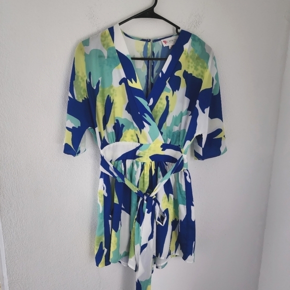 LATISTE Blue Green Tie Waist Short Romper Small - Picture 7 of 17